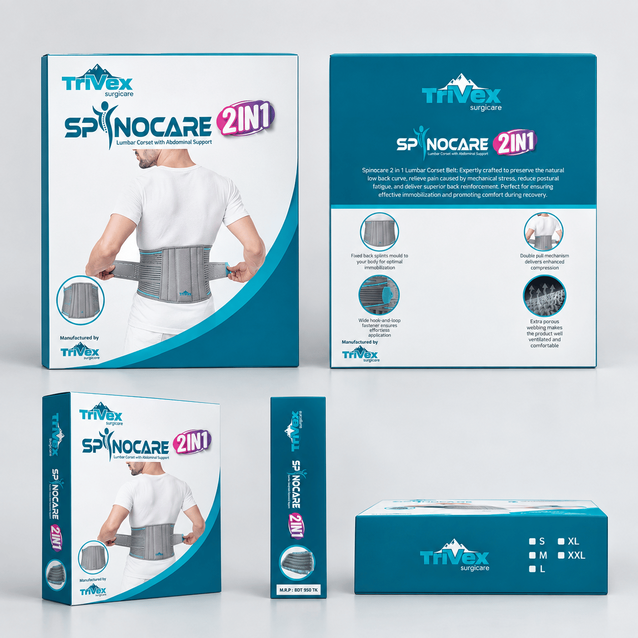 Spinocare 2 in 1 — Lumbar corset with integrated abdominal support